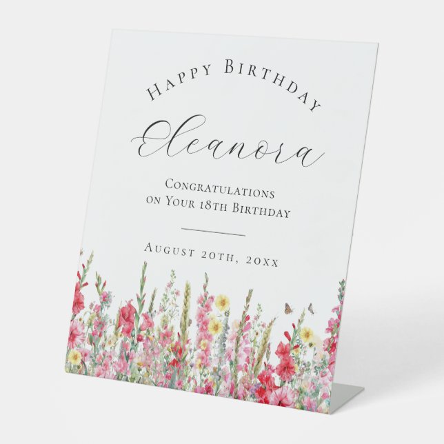 Happy Birthday 18th August Birth Flower Welcome Pedestal Sign (Front)