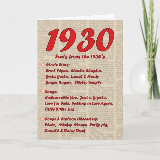 Happy Birthday 1930 Year of Birth 30's 30s thirtie Card (Front)
