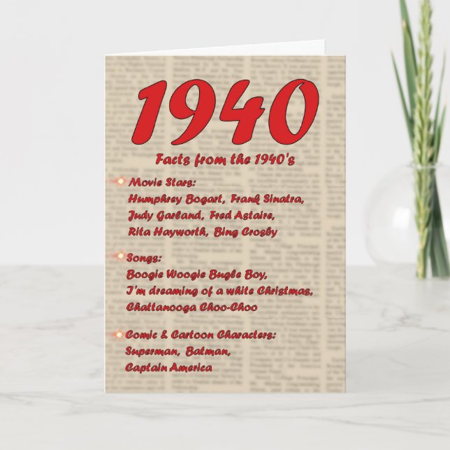 Happy Birthday 1940 Year of birth news 40's 40s Card (Front)