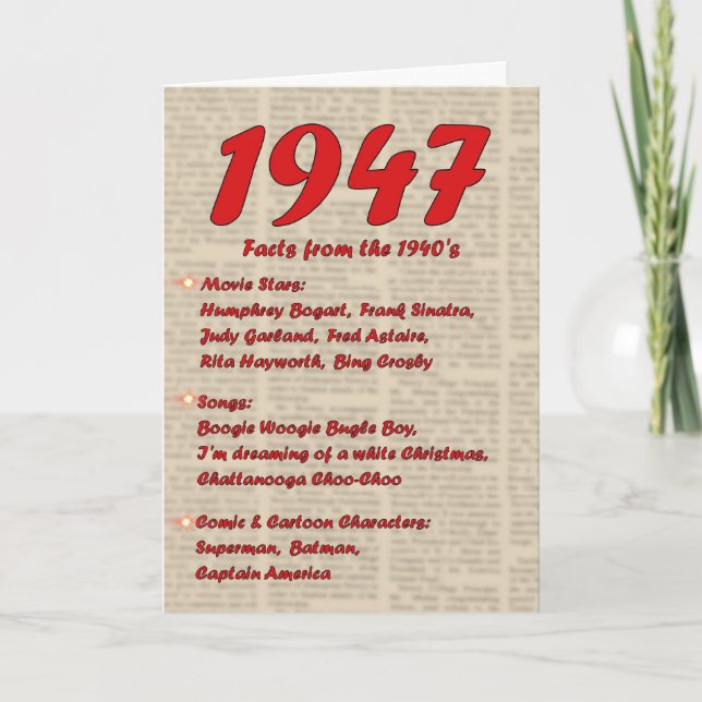 Happy Birthday 1947 Year of birth news 40's 40s Card (Front)