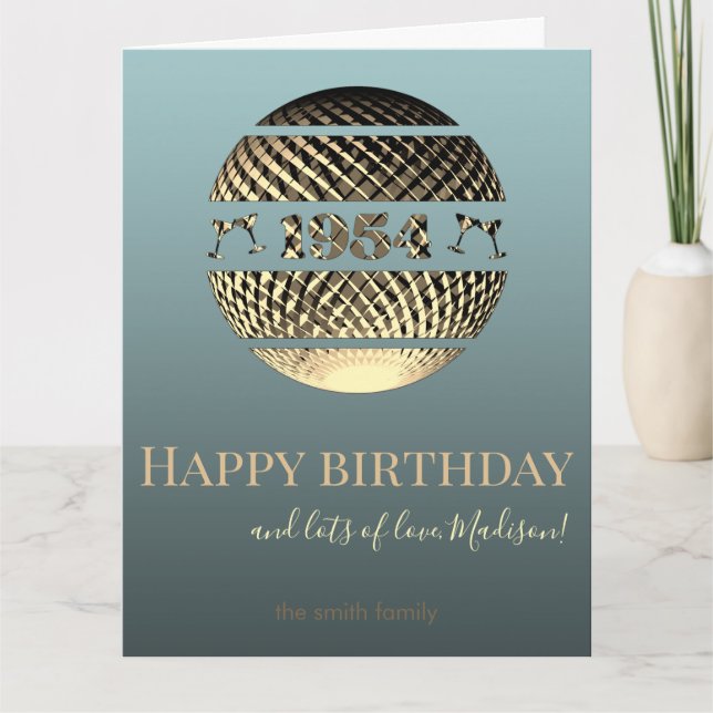Happy birthday 1954 gold 70th bday card (Front)