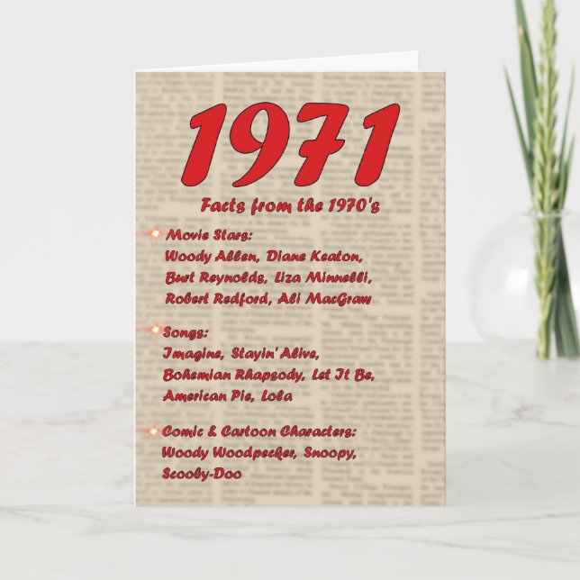 Happy Birthday 1971 Year of birth news 70's 70s Card (Front)