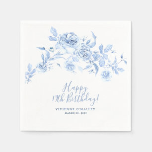 Happy Birthday 19th Blue Rose Floral Custom Napkin