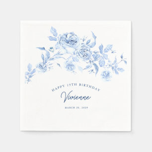 Happy Birthday 19th Blue Rose Floral Custom Napkin