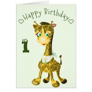 Happy Birthday 1 - Cute Baby Giraffe - Add Year