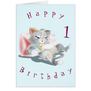 Happy Birthday 1 - Cute Baby Kitty - Add Name/Year