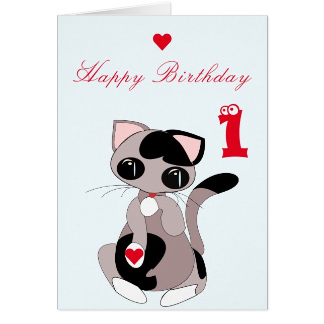 Happy Birthday 1 - Cute Kitty - Add Your Year (Front)