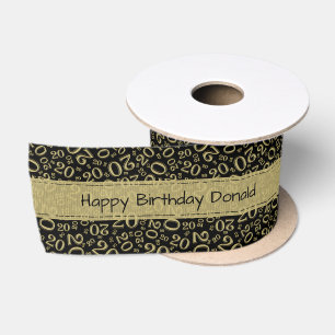 Happy Birthday 20 Black/Gold Number Pattern Satin Ribbon