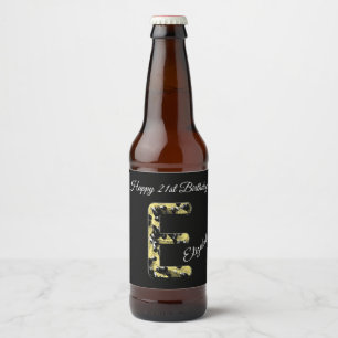 Happy Birthday 21st Elegant Letter E Monogram Beer Bottle Label