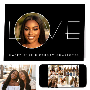 Happy Birthday 21st Photo Love Elegant Black Card