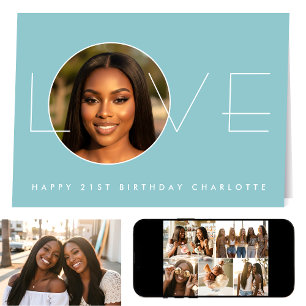 Happy Birthday 21st Photo Love Elegant Blue Card