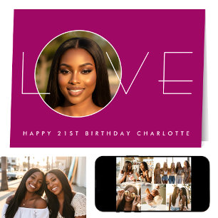 Happy Birthday 21st Photo Love Elegant Dark Pink Card