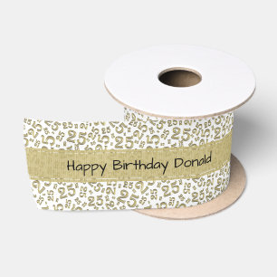 Happy Birthday 25 Gold/White Number Pattern Satin Ribbon