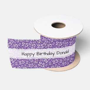 Happy Birthday 25 Purple/White Number Pattern Satin Ribbon
