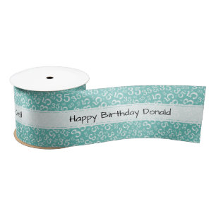 Happy Birthday 35 Teal/White Number Pattern Satin Ribbon