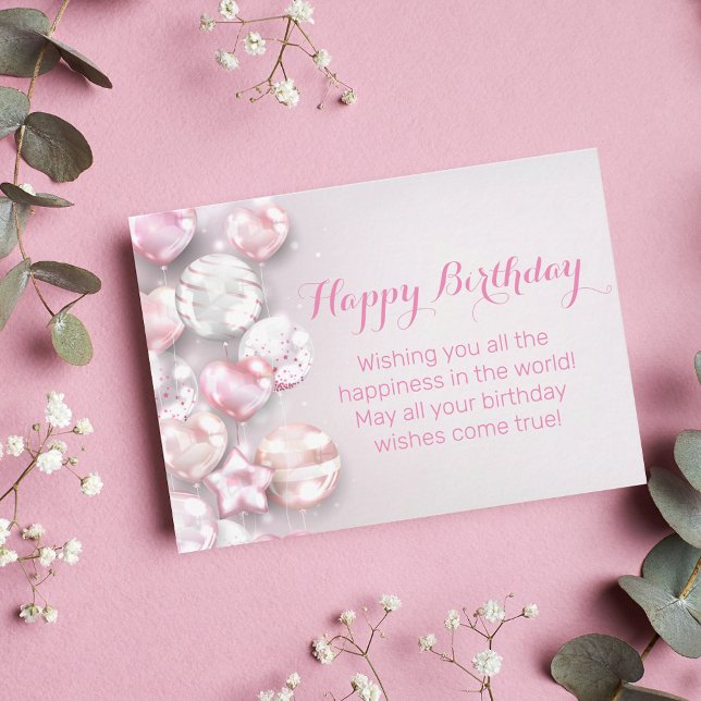 happy birthday 3d colourful balloons modern pink card (Creator Uploaded)
