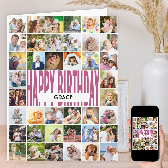 Happy Birthday 40 Photo Collage Personalised Card (Creator Uploaded)