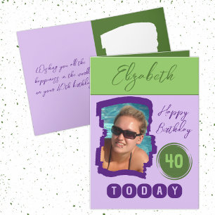 Happy birthday 40 today add photo purple green card