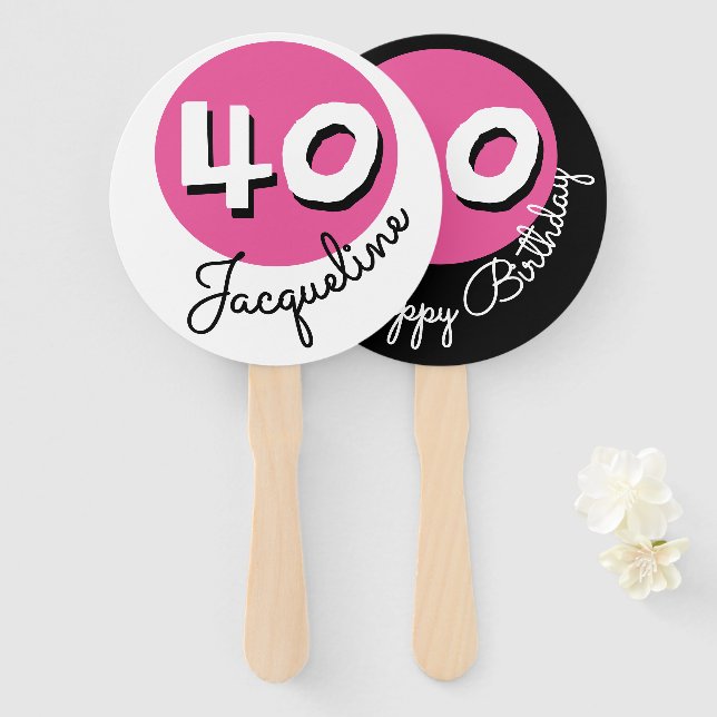 Happy Birthday 40th Pink Custom Name Hand Fan (Front and Back)