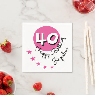Happy Birthday 40th Pink Custom Name Napkin
