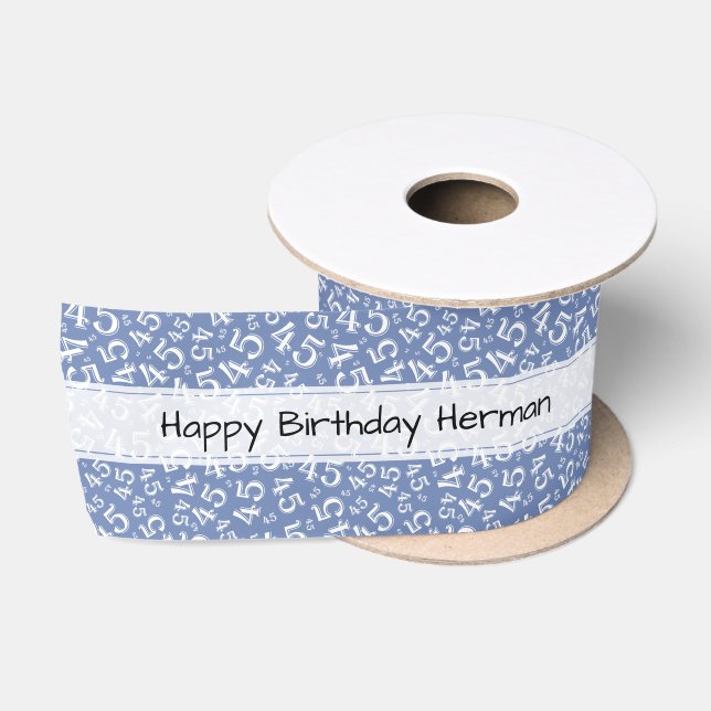 Happy Birthday 45 Number Pattern Blue/White Satin Ribbon (Spool)
