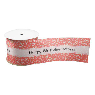 Happy Birthday 45 Number Pattern Coral/White Satin Ribbon