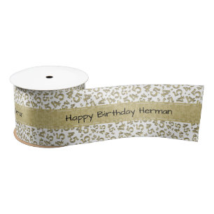 Happy Birthday 45 Number Pattern Gold/White Satin Ribbon