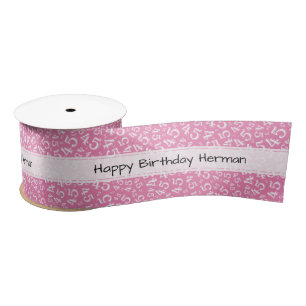 Happy Birthday 45 Number Pattern Pink/White Satin Ribbon