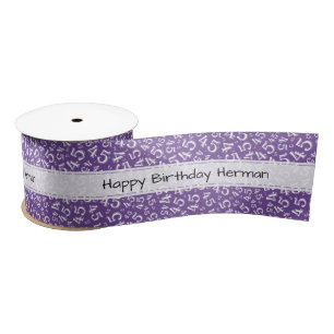 Happy Birthday 45 Number Pattern Purple/White Satin Ribbon