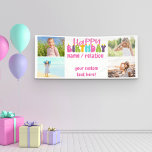 Happy Birthday 4 Photo Colourful Candles<br><div class="desc">Personalised Happy Birthday photo banner lettered with colourful candles. The template is ready for you to add 4 of your favourite photos and personalise the wording with a name or relation (Isabella / bestie / sister, for example), a message at the bottom such as "have an awesome day!", "21 today",...</div>