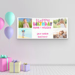 Happy Birthday 4 Photo Colourful Candles  Banner<br><div class="desc">Personalised Happy Birthday photo banner lettered with colourful candles. The template is ready for you to add 4 of your favourite photos and personalise the wording with a name or relation (Isabella / bestie / sister, for example), a message at the bottom such as "have an awesome day!", "21 today",...</div>
