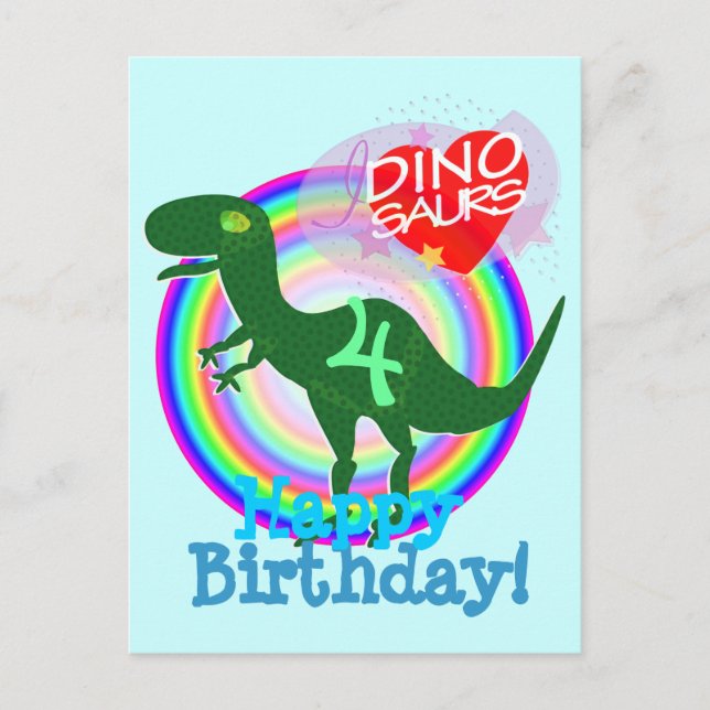 Happy Birthday 4 Years T-Rex Dino Postcard (Front)