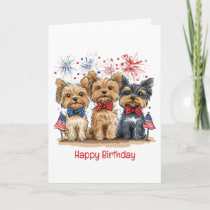 Happy Birthday 4th Of July Yorkshire Terrier Dogs Card