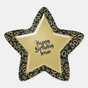 Happy Birthday: 50 Number Pattern Gold and Black Star Sticker