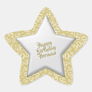 Happy Birthday: 50 Number Pattern Gold and White Star Sticker
