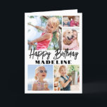 Happy Birthday 5 Photo Collage Elegant Minimalist Card<br><div class="desc">Create your own unique happy birthday wish for a family member or friend with a modern photo collage personalised name folded greeting card. All of the pictures and wording on this template are simple to customise. The colours and font styles are also easy to change with the Zazzle Design Editor...</div>