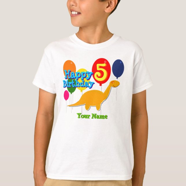 Happy Birthday 5 Years Party Balloons Dino T-Shirt (Front)