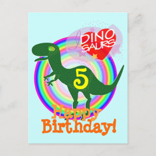 Happy Birthday 5 Years T-Rex Dino Postcard