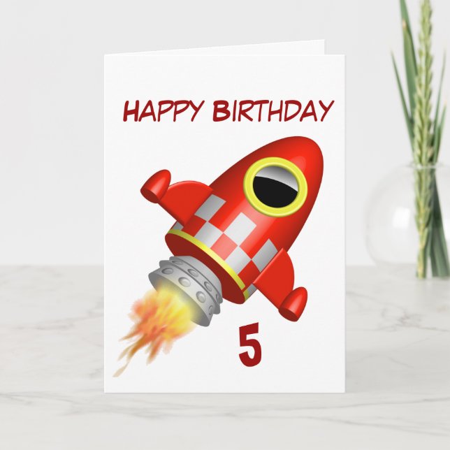 Happy Birthday 5th Little Rocket Theme Card (Front)