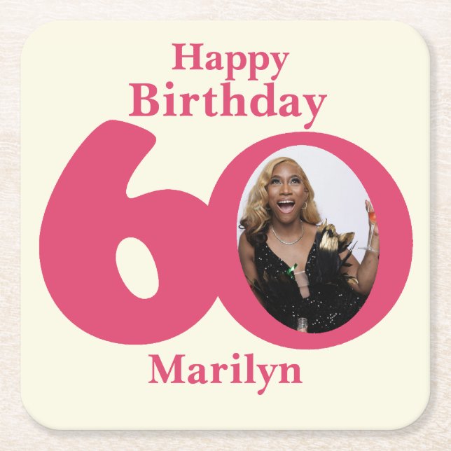Happy birthday 60 name and photo paper coasters (Front)