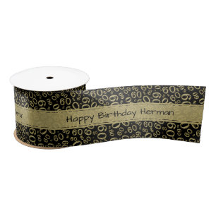 Happy Birthday 60 Number Pattern Black/Gold Satin Ribbon