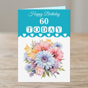 Happy Birthday 60 today flowers turquoise Card