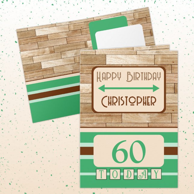 Happy birthday 60 today name green brown card (Creator Uploaded)