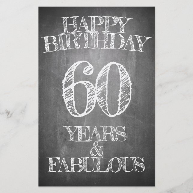 Happy Birthday - 60 Years & Fabulous in chalkboar (Front)