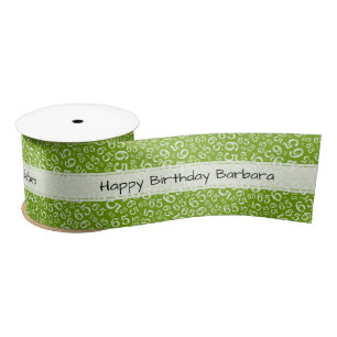 Happy Birthday 65 Number Pattern Green/White Satin Ribbon