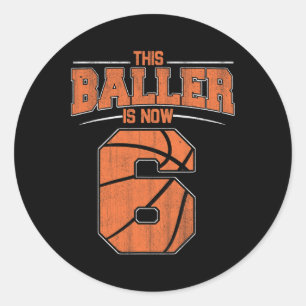 Happy Birthday 6th 6 Year Old Bysketbyll Boys Sixt Classic Round Sticker