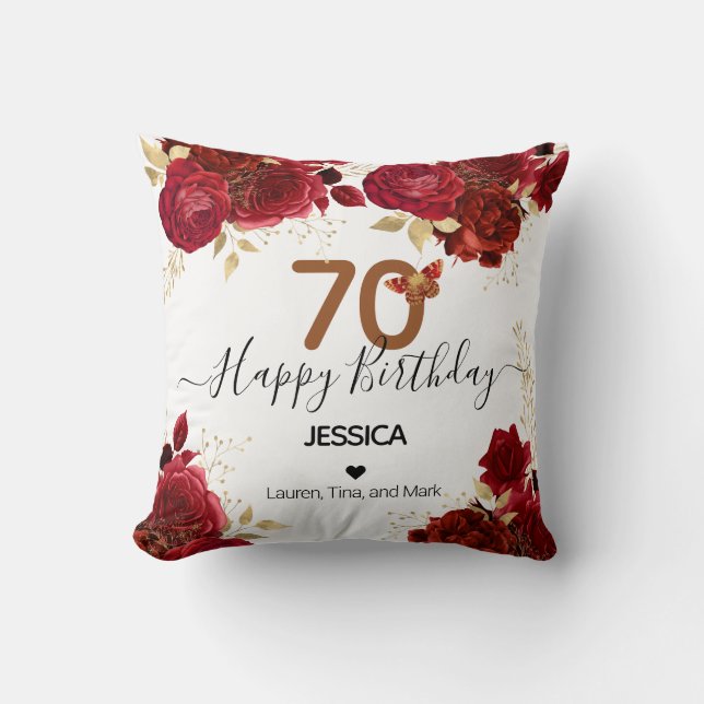 Happy Birthday 70 Floral Roses Personalised Cushion (Front)