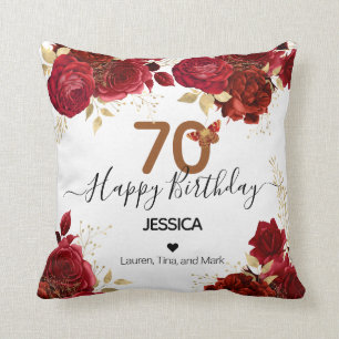 Happy Birthday 70 Floral Roses Personalised Cushion