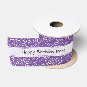 Happy Birthday 70 Number Pattern Purple/White Satin Ribbon