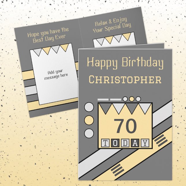Happy birthday 70 today add name grey yellow card (Creator Uploaded)
